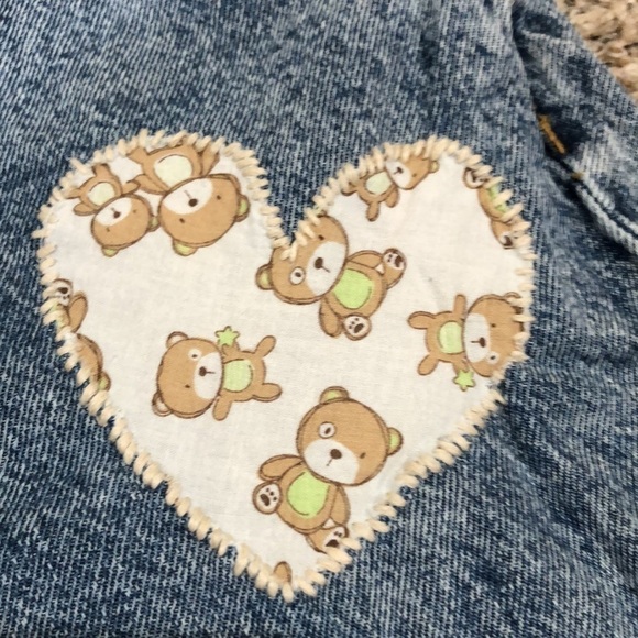 PACSUN High Rise Straight Leg Jeans Size 24 Blue Acid Wash Teddy Bear Patchwork - Picture 9 of 11